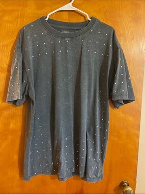 Studded Washed Black Short-Sleeve Tee - Women's